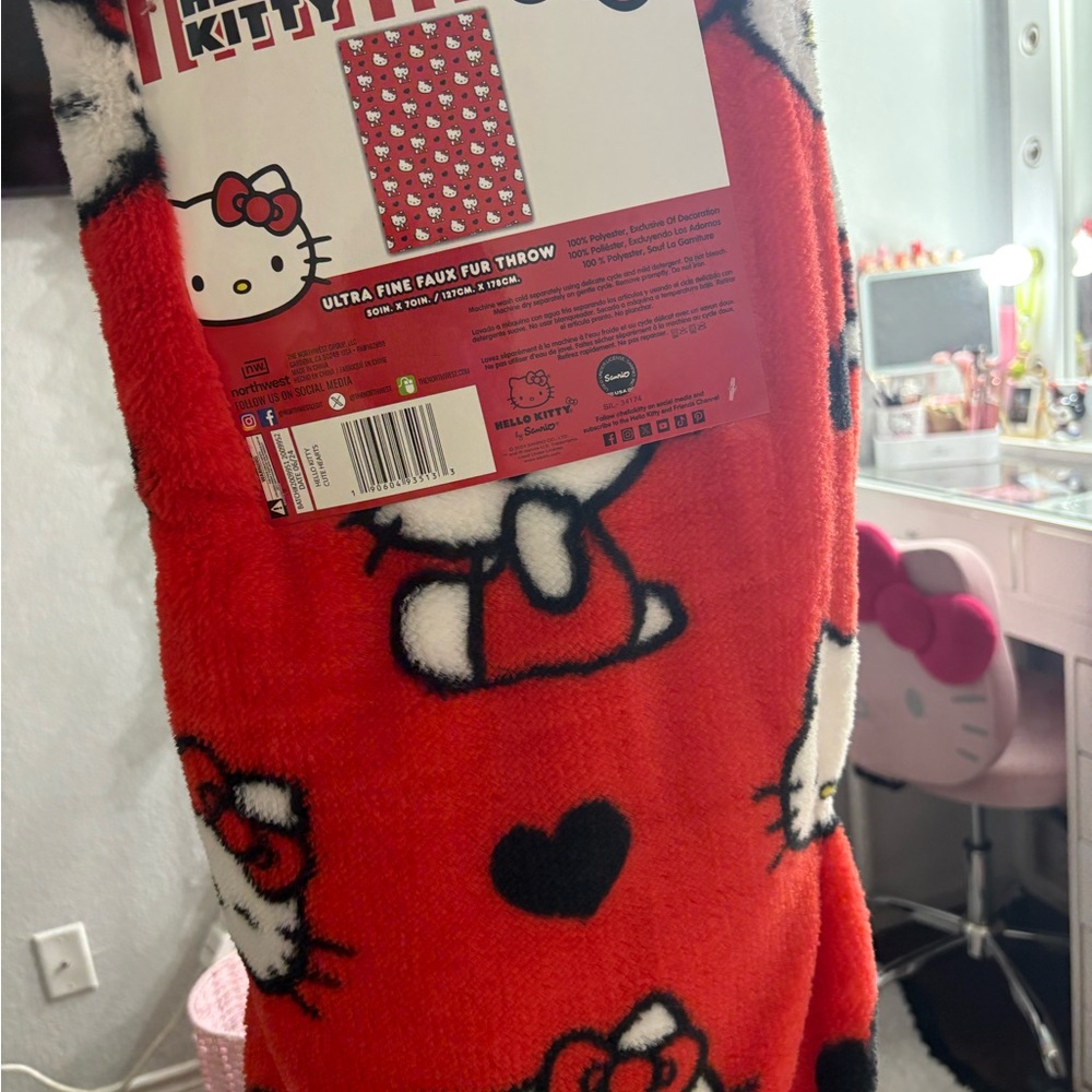 Hello Kitty Red and Black Faux Fur Throw